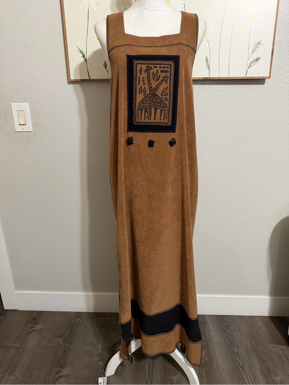 Nina Piccalino Brown Maxi Dress with Black Appliqué size 12